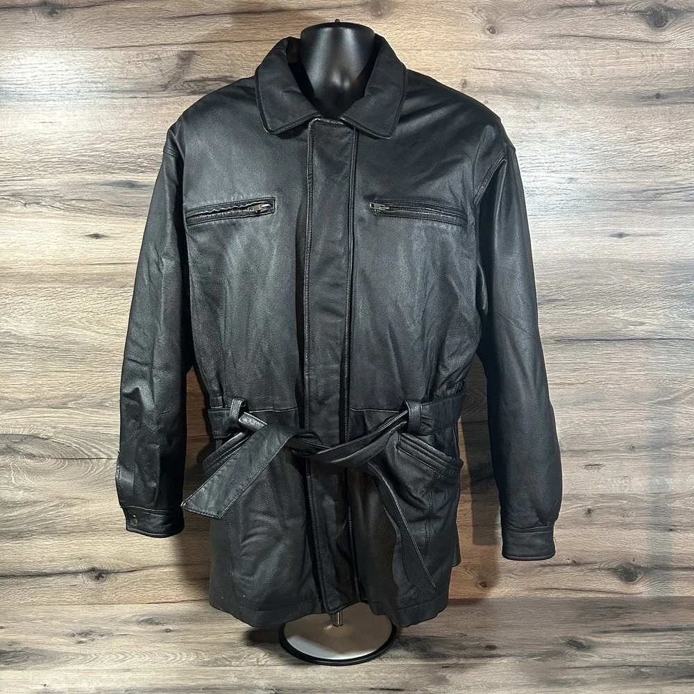 Vintage 1990s Black Soft Leather Pocketed‎ Jacket WILSONS Mens Small. Classic